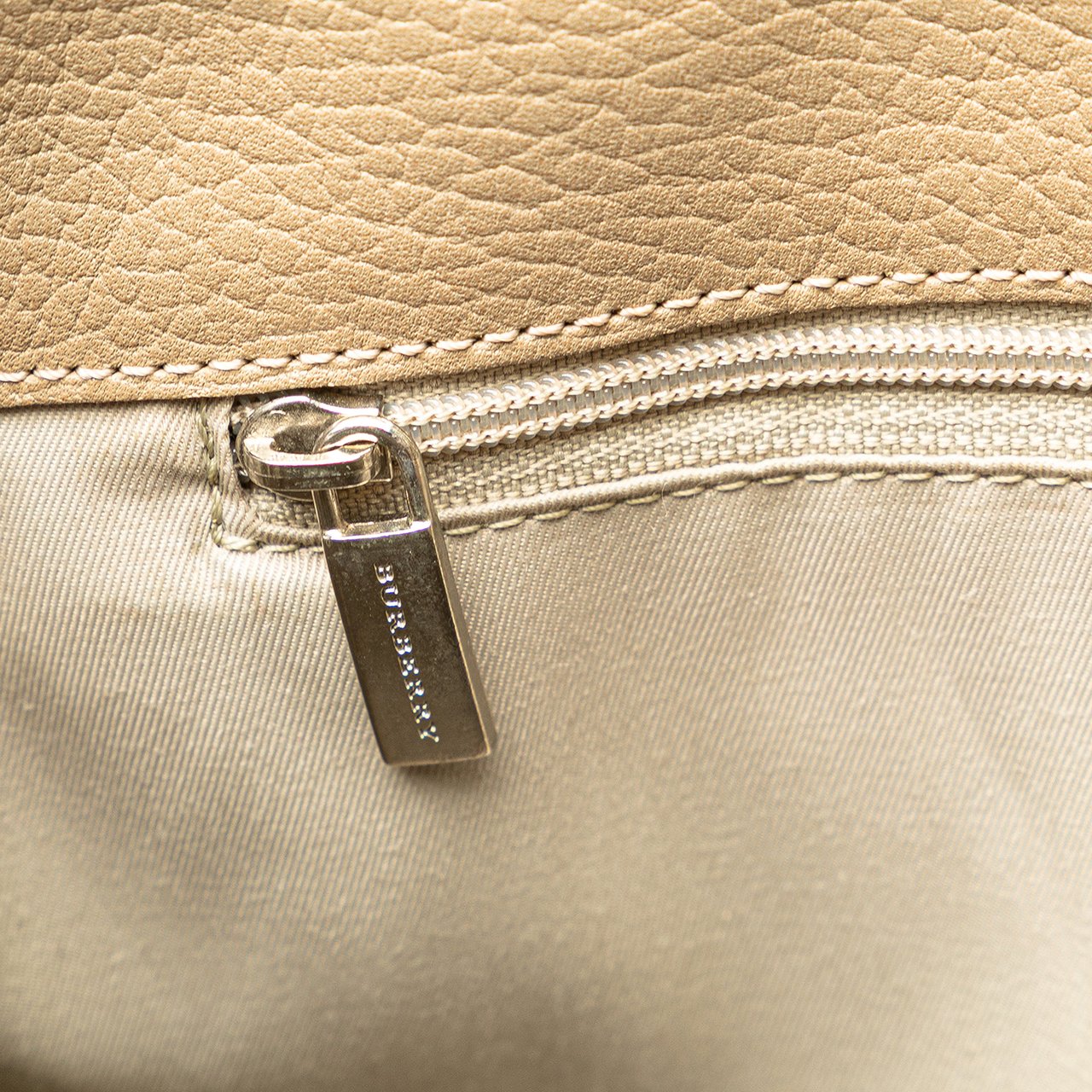 Burberry House Check Trimmed Grainy Calfskin Horn Toggle Tote Bruin