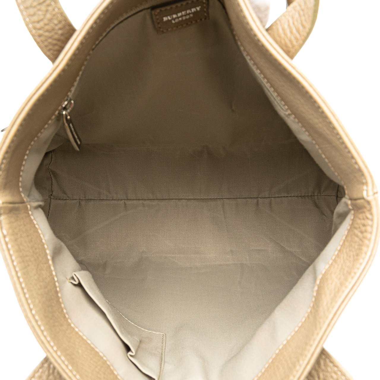 Burberry House Check Trimmed Grainy Calfskin Horn Toggle Tote Bruin