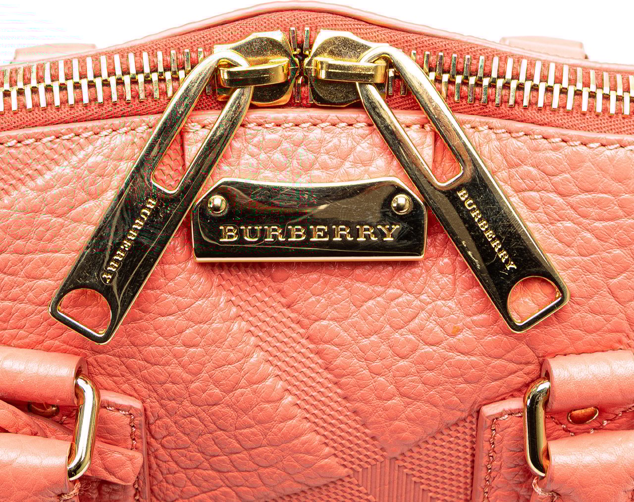 Burberry Small Heritage Grain Check Embossed Orchard Bowling Bag Roze