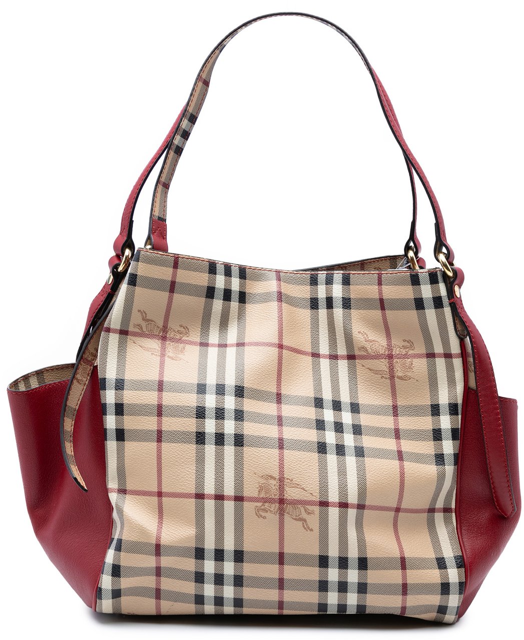 Burberry Small Leather Trimmed Haymarket Check Coated Canvas Canterbury Tote Bruin