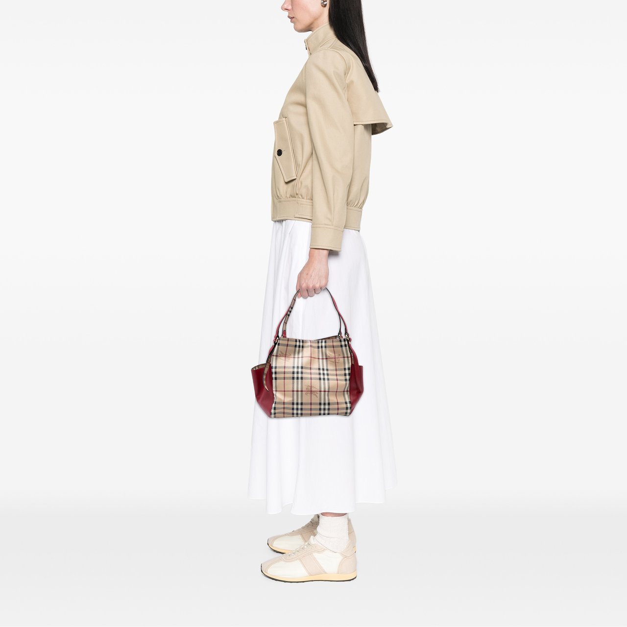 Burberry Small Leather Trimmed Haymarket Check Coated Canvas Canterbury Tote Bruin