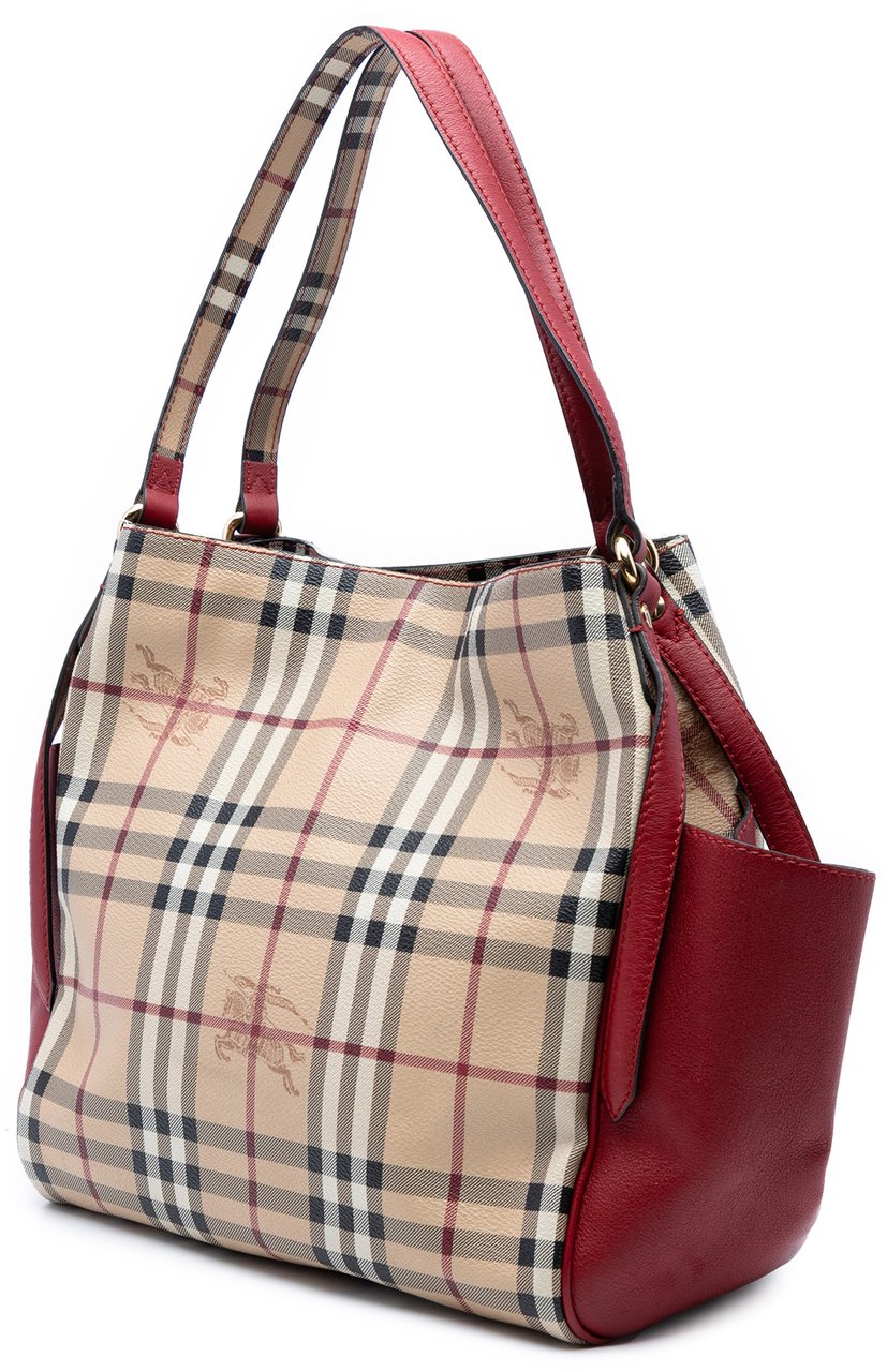 Burberry Small Leather Trimmed Haymarket Check Coated Canvas Canterbury Tote Bruin