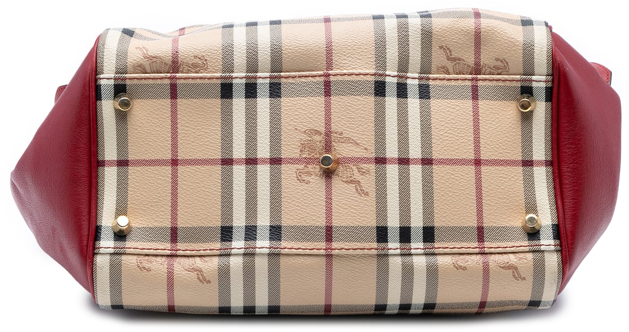 Burberry Small Leather Trimmed Haymarket Check Coated Canvas Canterbury Tote Bruin