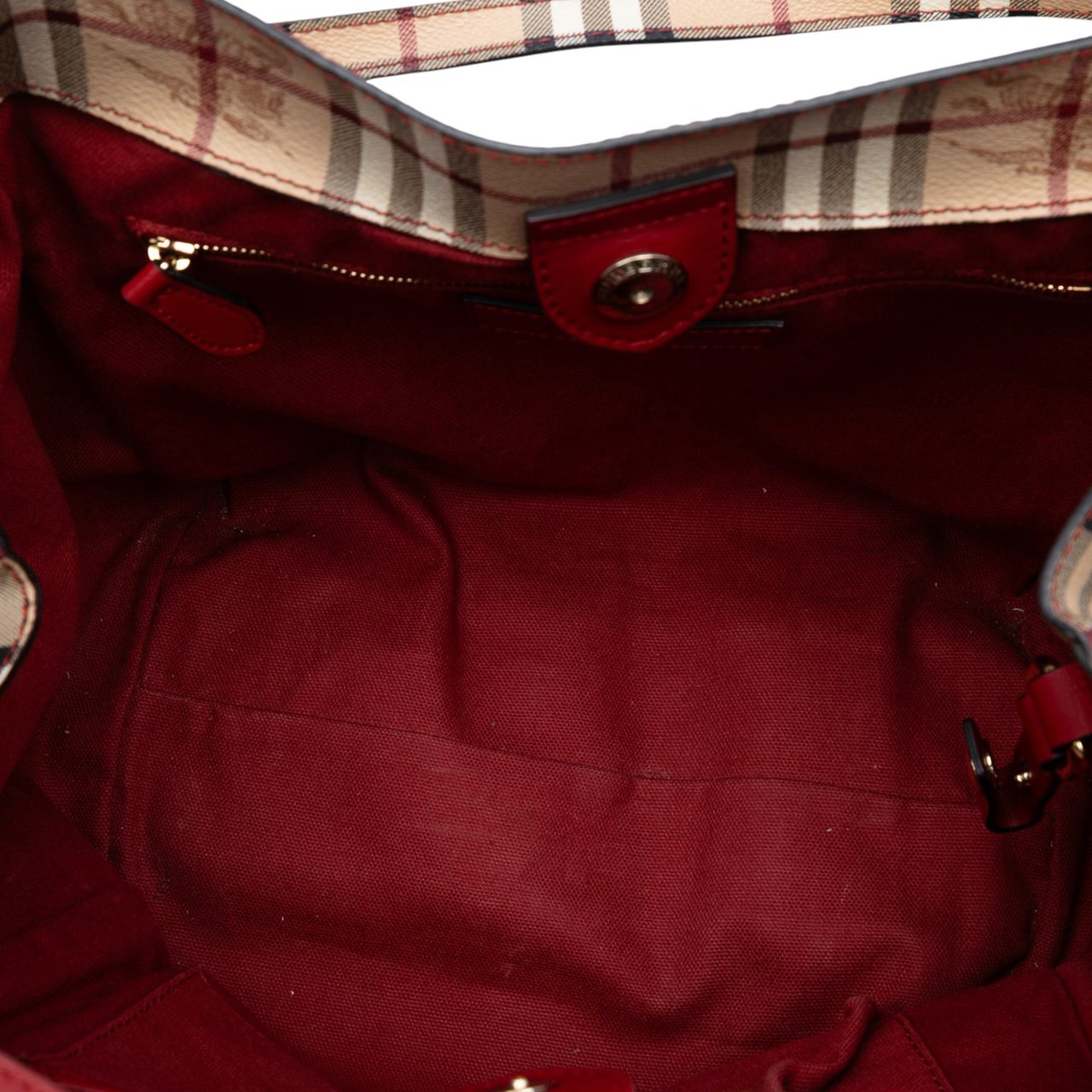 Burberry Small Leather Trimmed Haymarket Check Coated Canvas Canterbury Tote Bruin