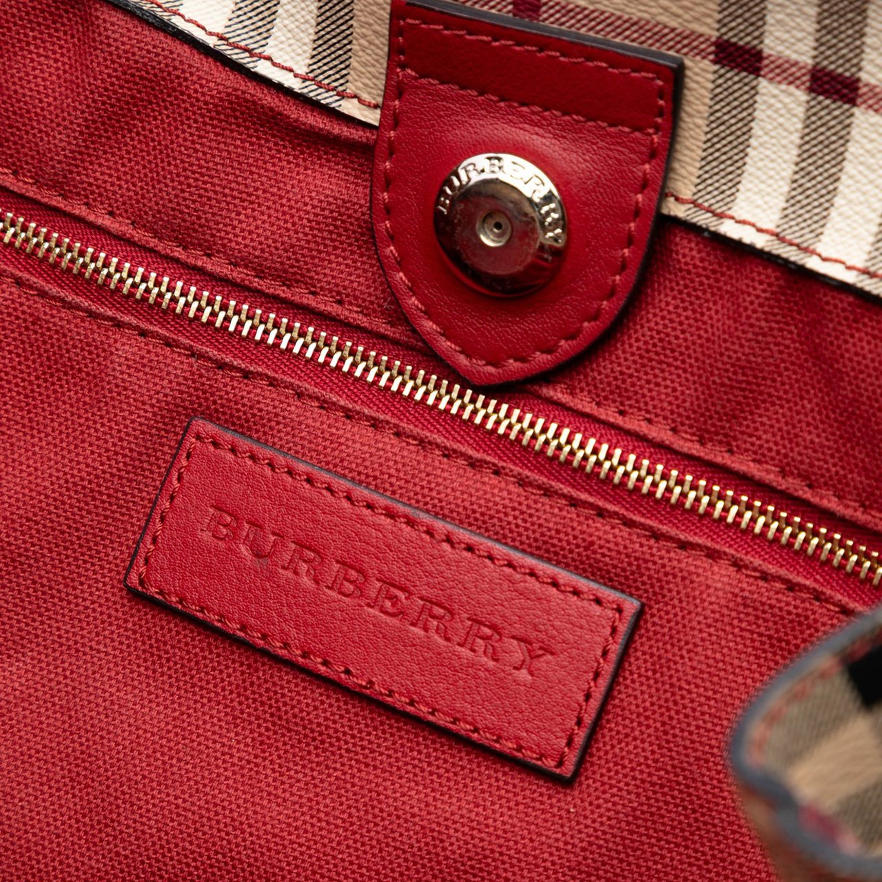Burberry Small Leather Trimmed Haymarket Check Coated Canvas Canterbury Tote Bruin