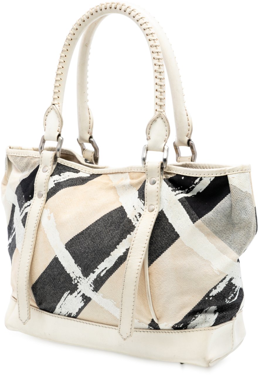 Burberry Supernova Check Painted Canvas Tote Bruin