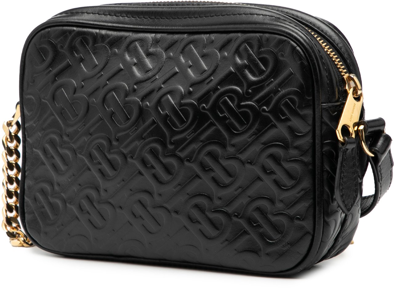 Burberry Embossed Calfskin TB Monogram Camera Chain Crossbody Zwart