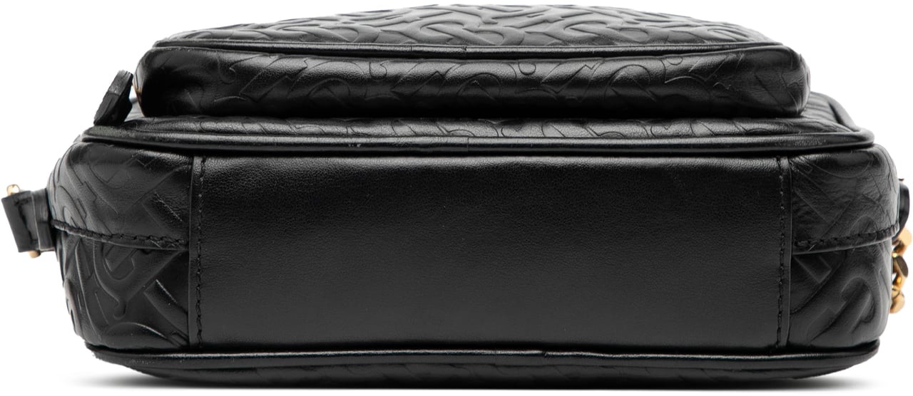 Burberry Embossed Calfskin TB Monogram Camera Chain Crossbody Zwart