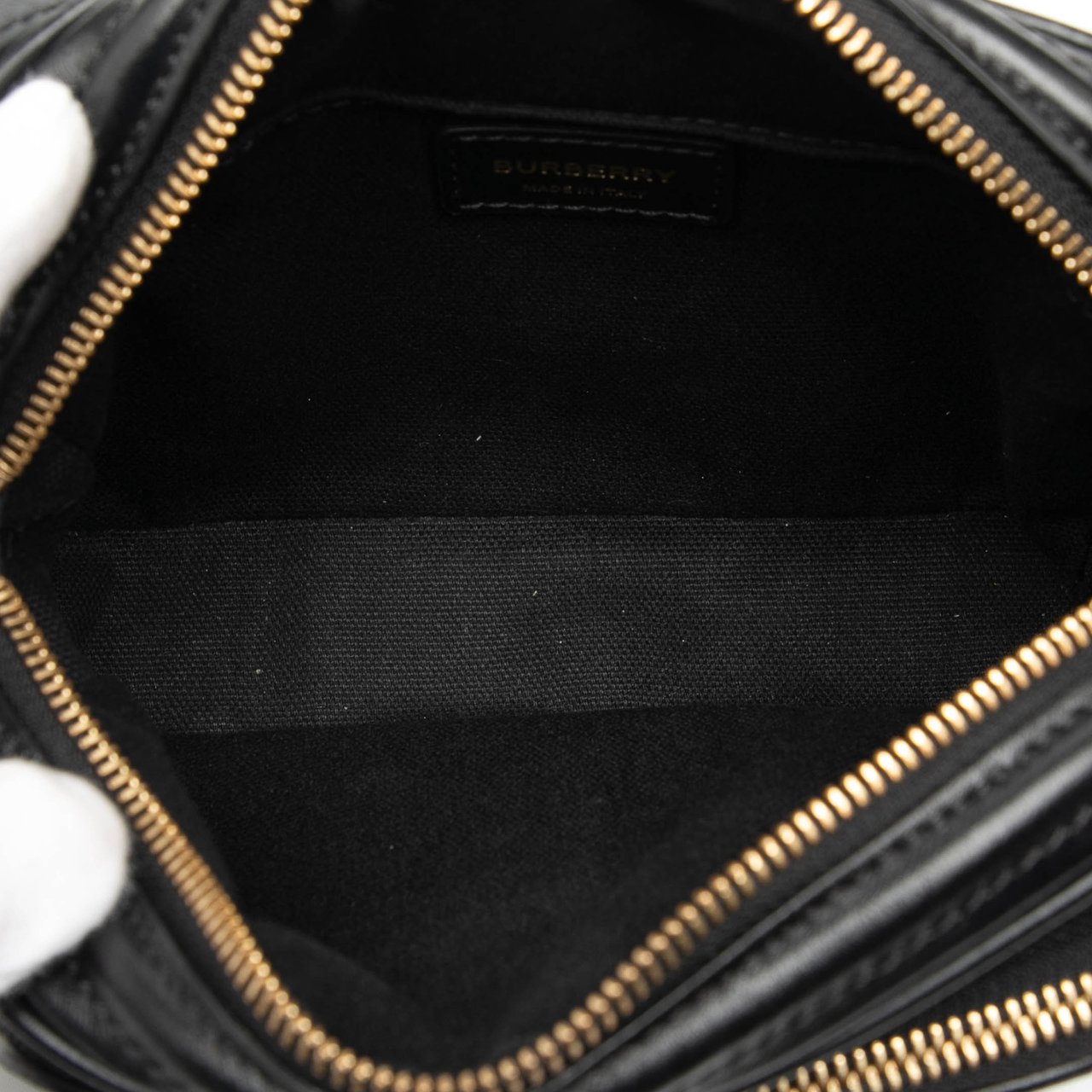 Burberry Embossed Calfskin TB Monogram Camera Chain Crossbody Zwart