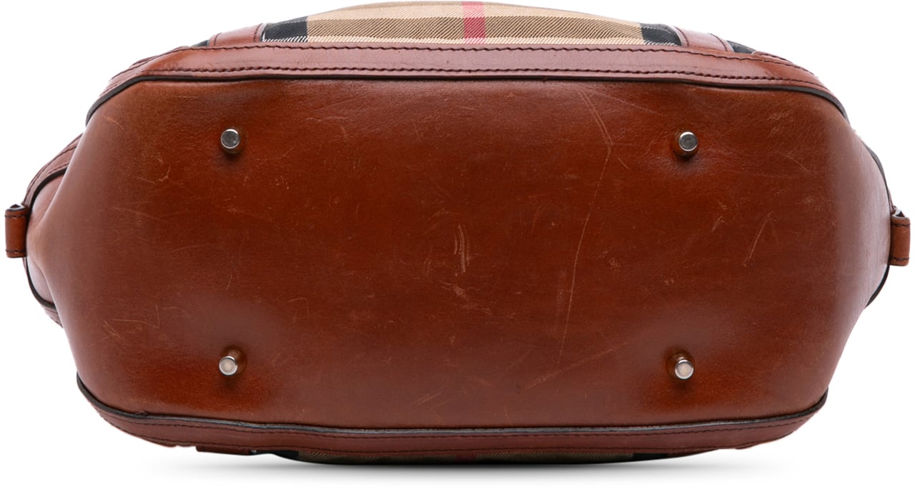 Burberry Small Leather Trimmed House Check Canvas Bridle Orchard Satchel Bruin