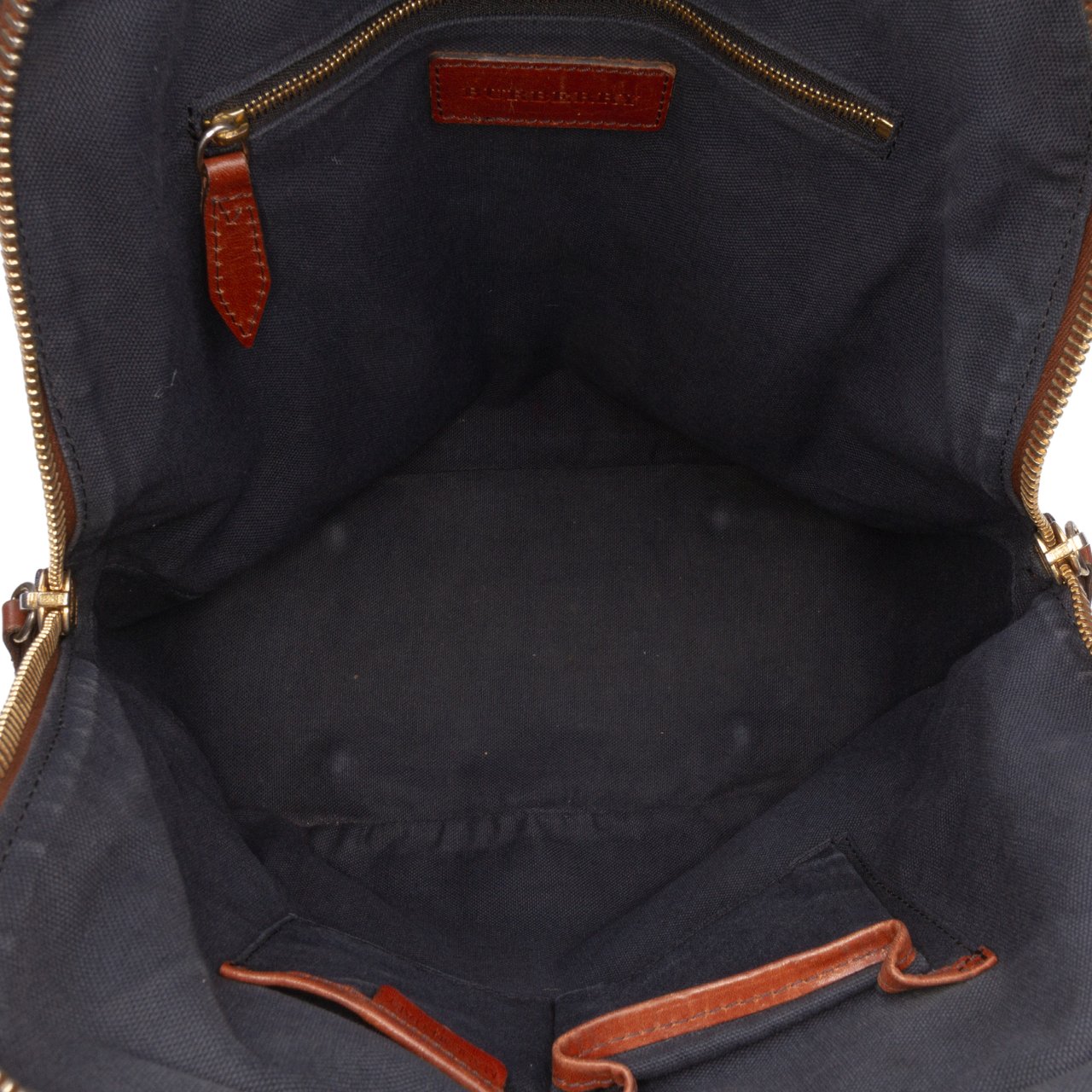 Burberry Small Leather Trimmed House Check Canvas Bridle Orchard Satchel Bruin