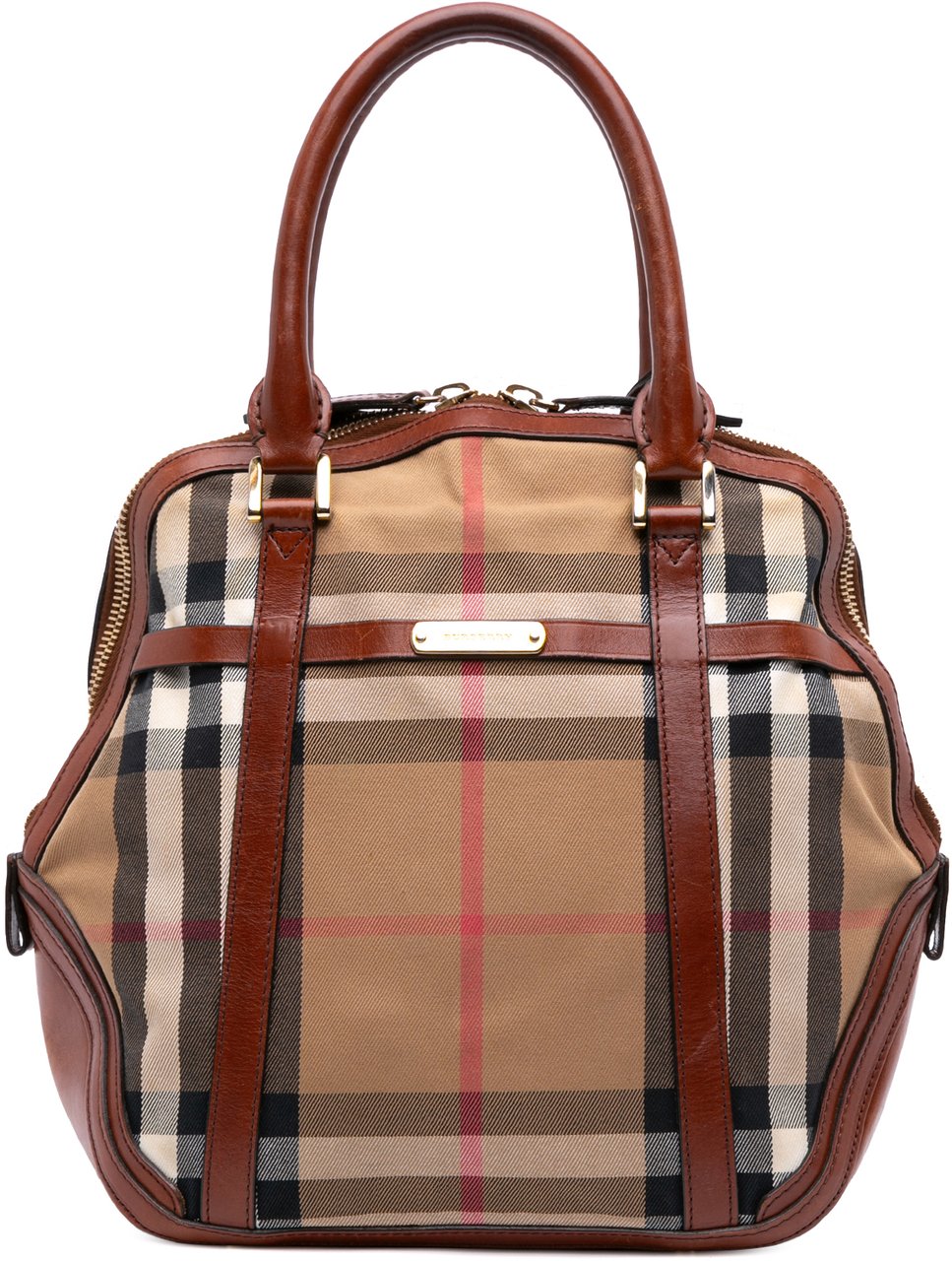 Burberry Small Leather Trimmed House Check Canvas Bridle Orchard Satchel Bruin