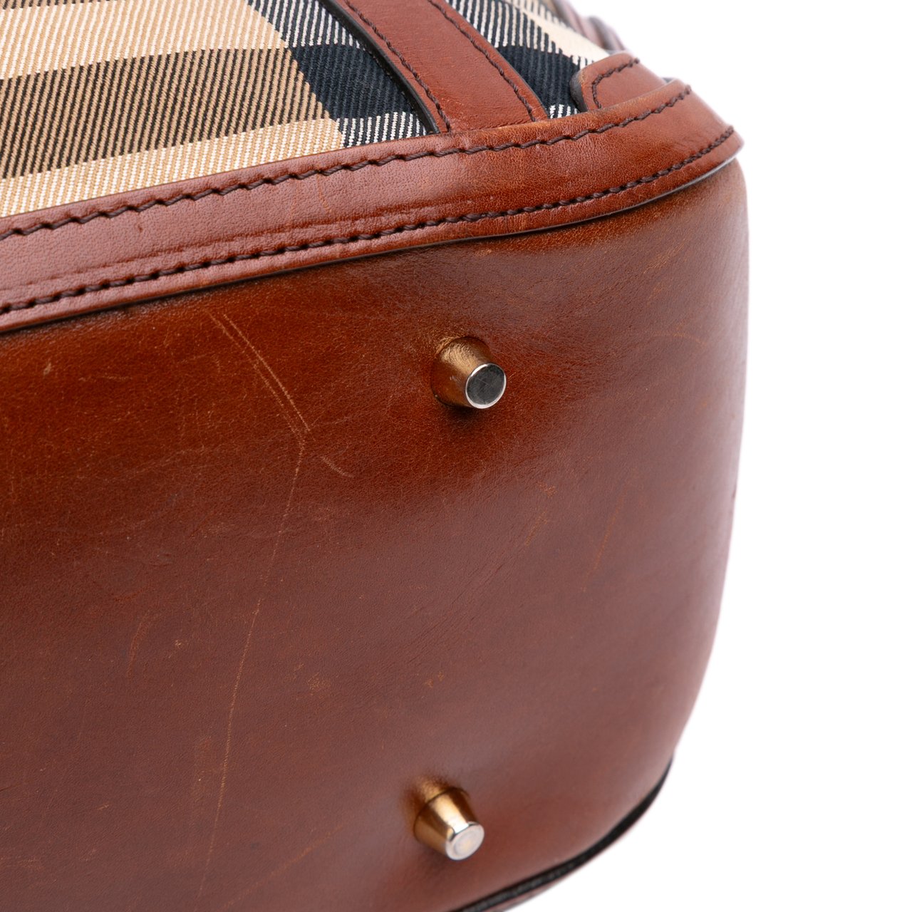 Burberry Small Leather Trimmed House Check Canvas Bridle Orchard Satchel Bruin