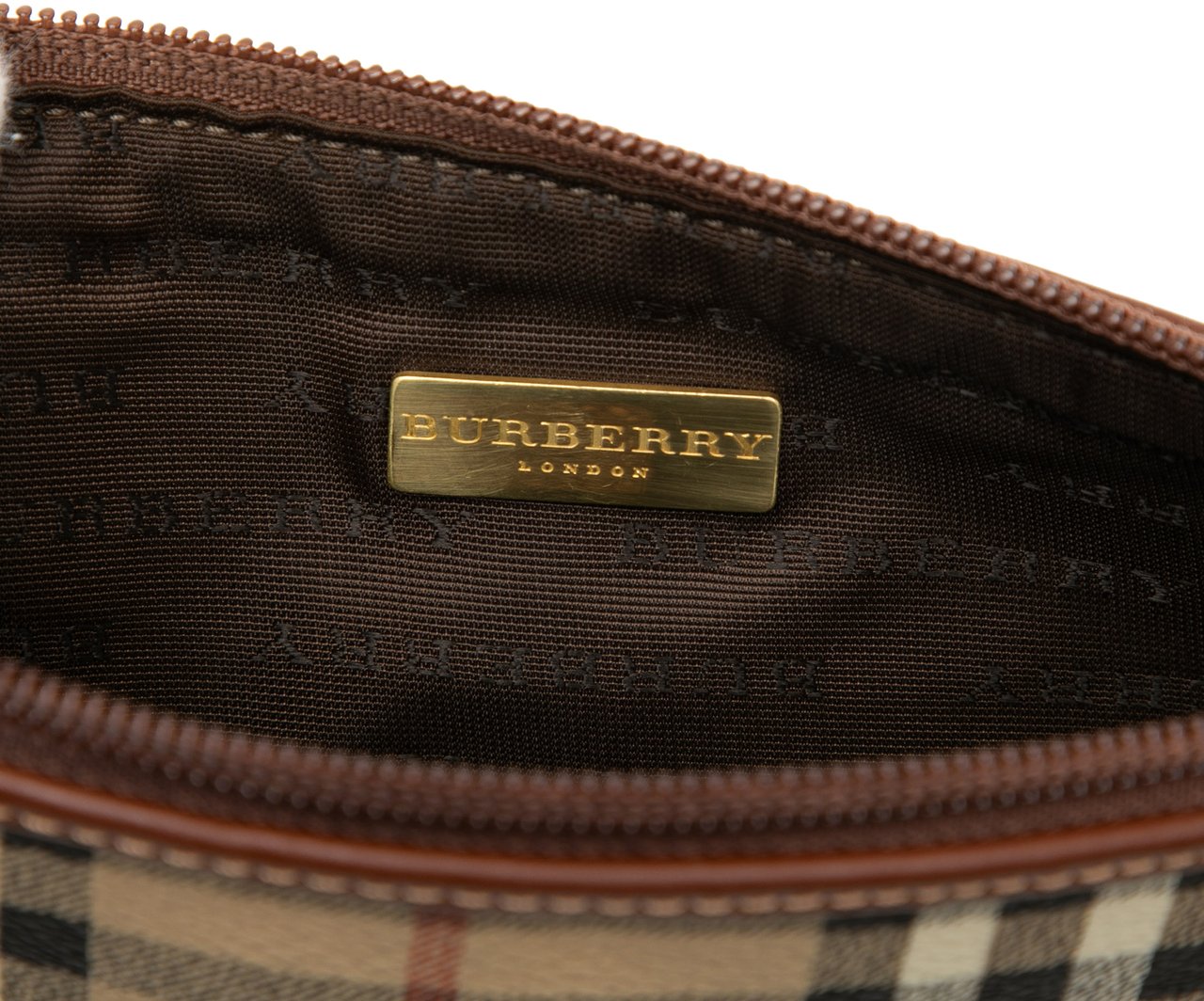 Burberry Haymarket Check Coated Canvas Pouch Bruin