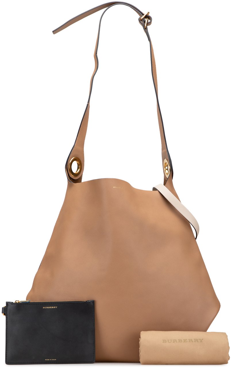 Burberry Bicolor Calfskin Grommet Hobo Bruin