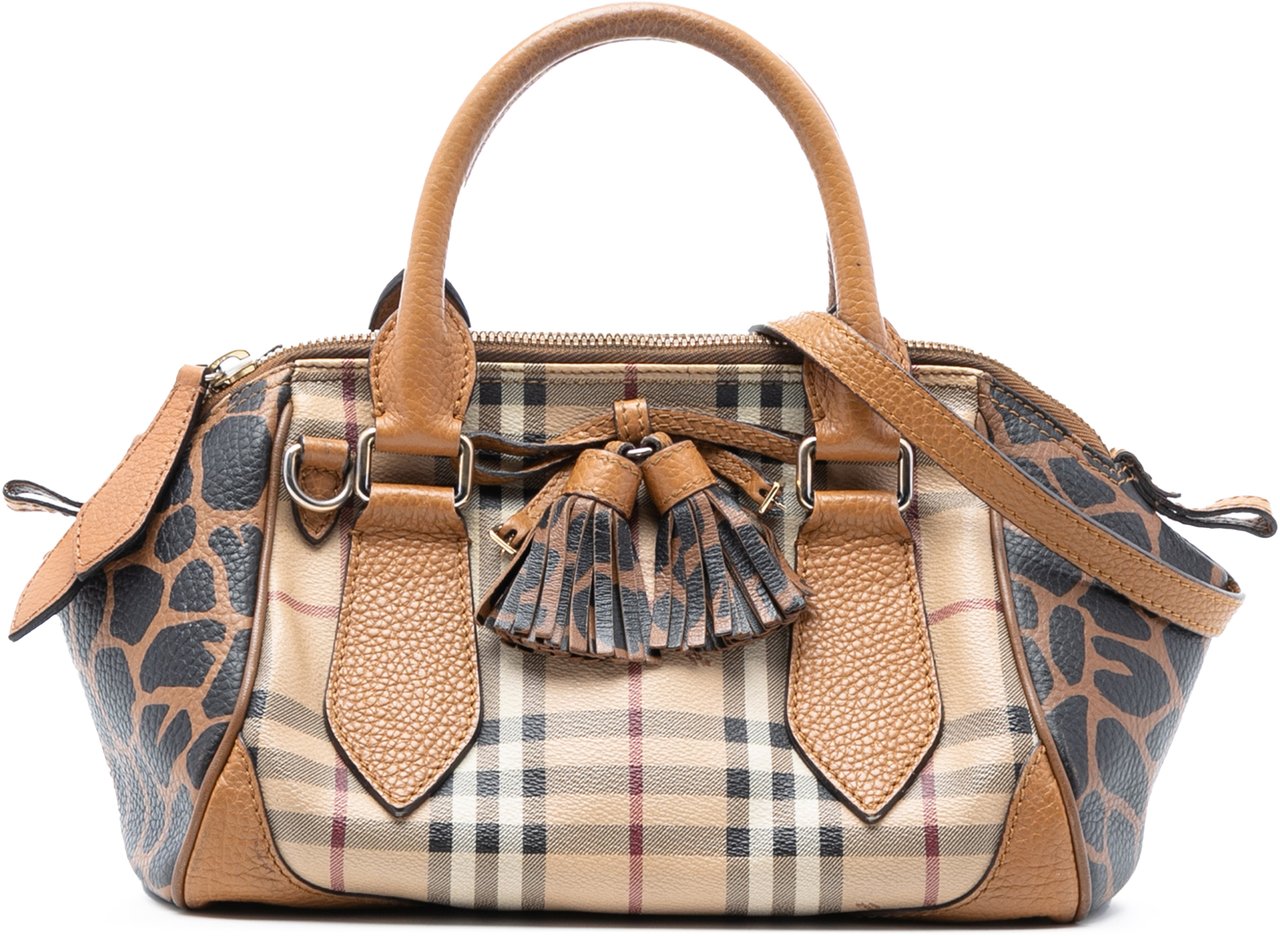 Burberry Small Haymarket Check Coated Canvas Animal Print Blaze Satchel Bruin