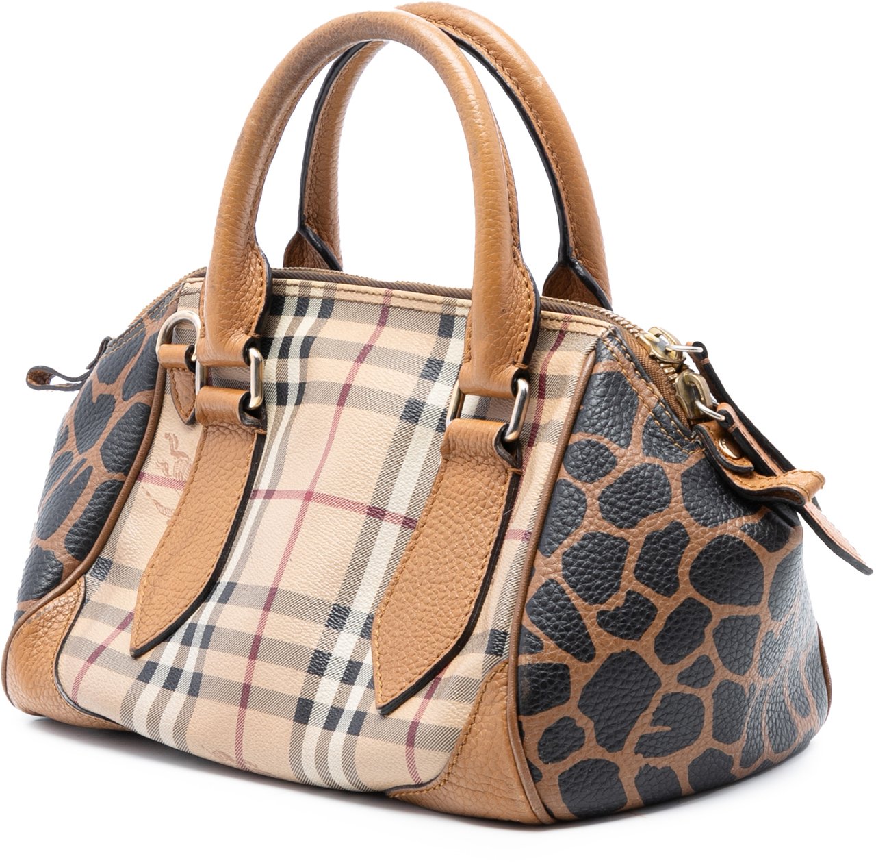 Burberry Small Haymarket Check Coated Canvas Animal Print Blaze Satchel Bruin