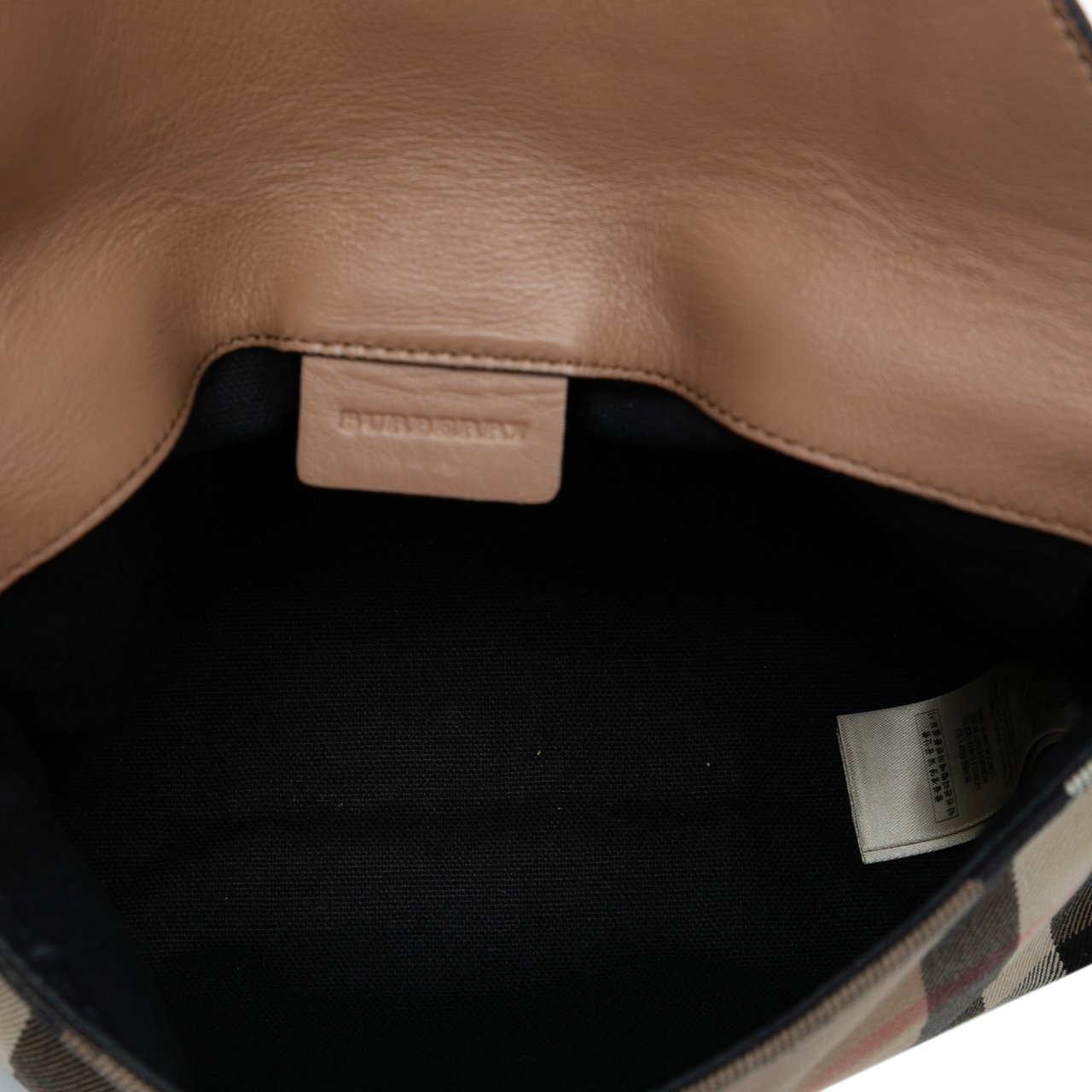 Burberry Small House Check Canvas and Leather Horseshoe Milton Crossbody Bruin