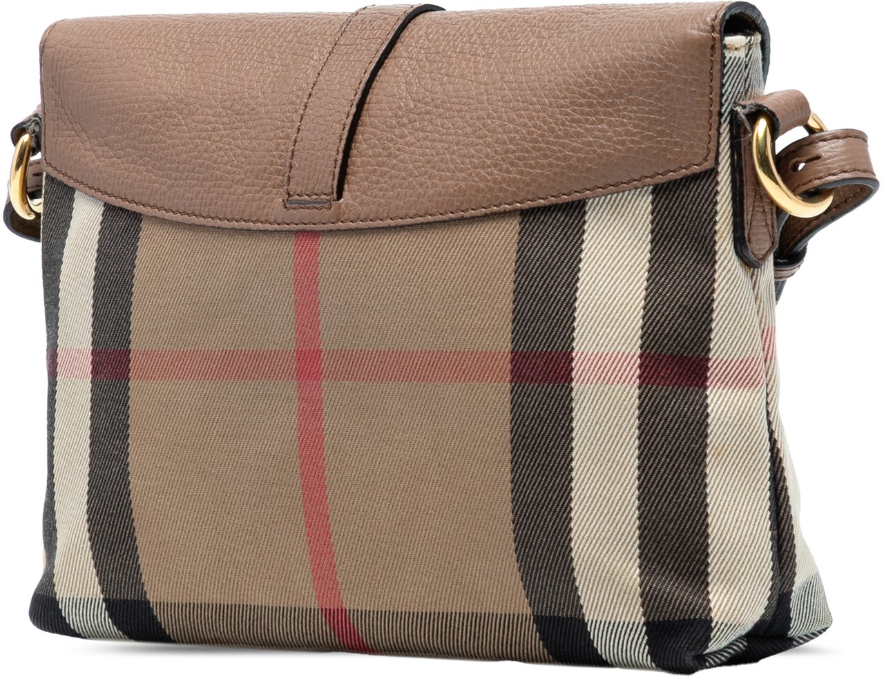 Burberry Small House Check Canvas and Leather Horseshoe Milton Crossbody Bruin