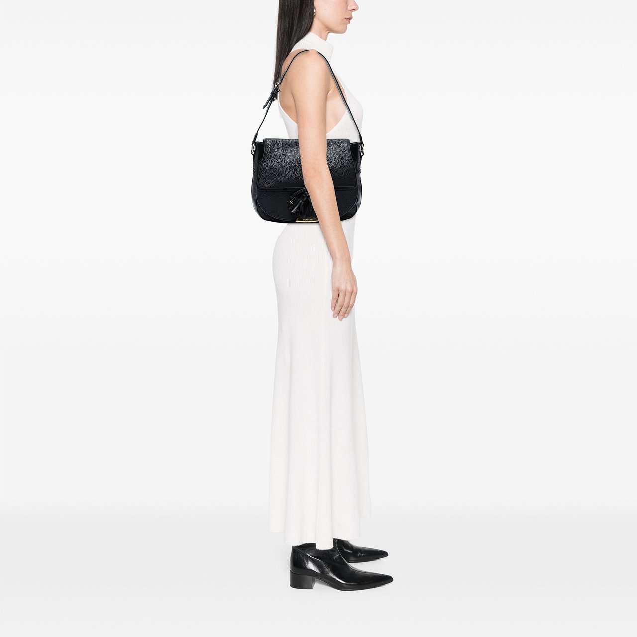 Burberry Medium Grained Leather Maydown Shoulder Bag Zwart