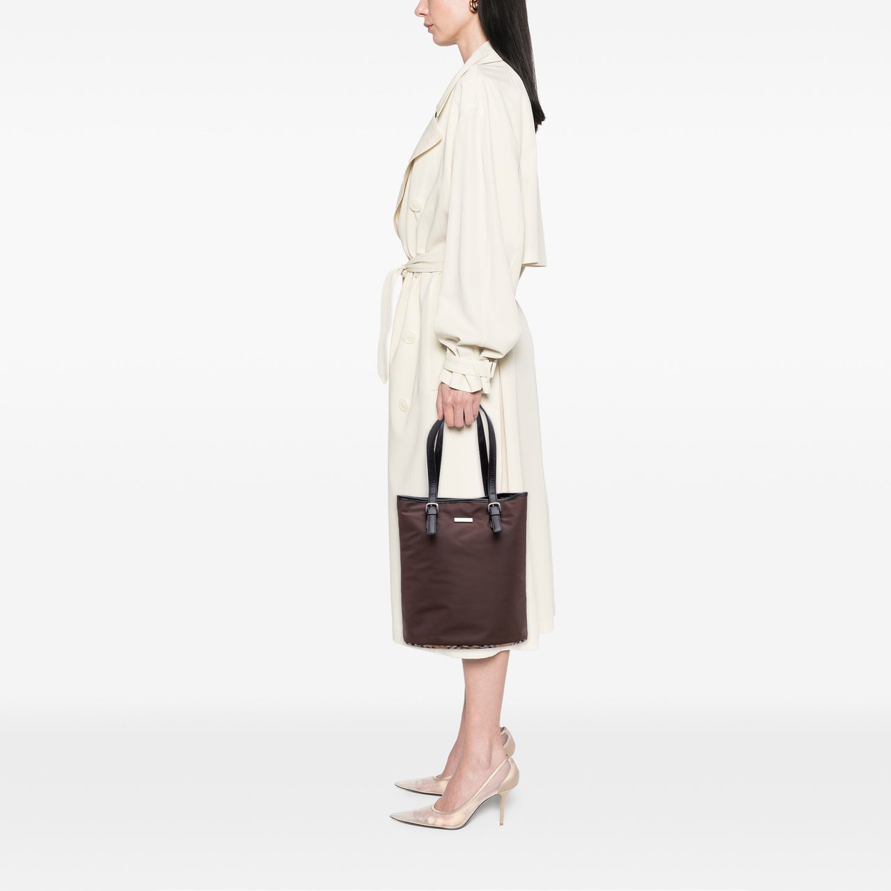 Burberry Nova Check Trimmed Nylon Tote Bruin