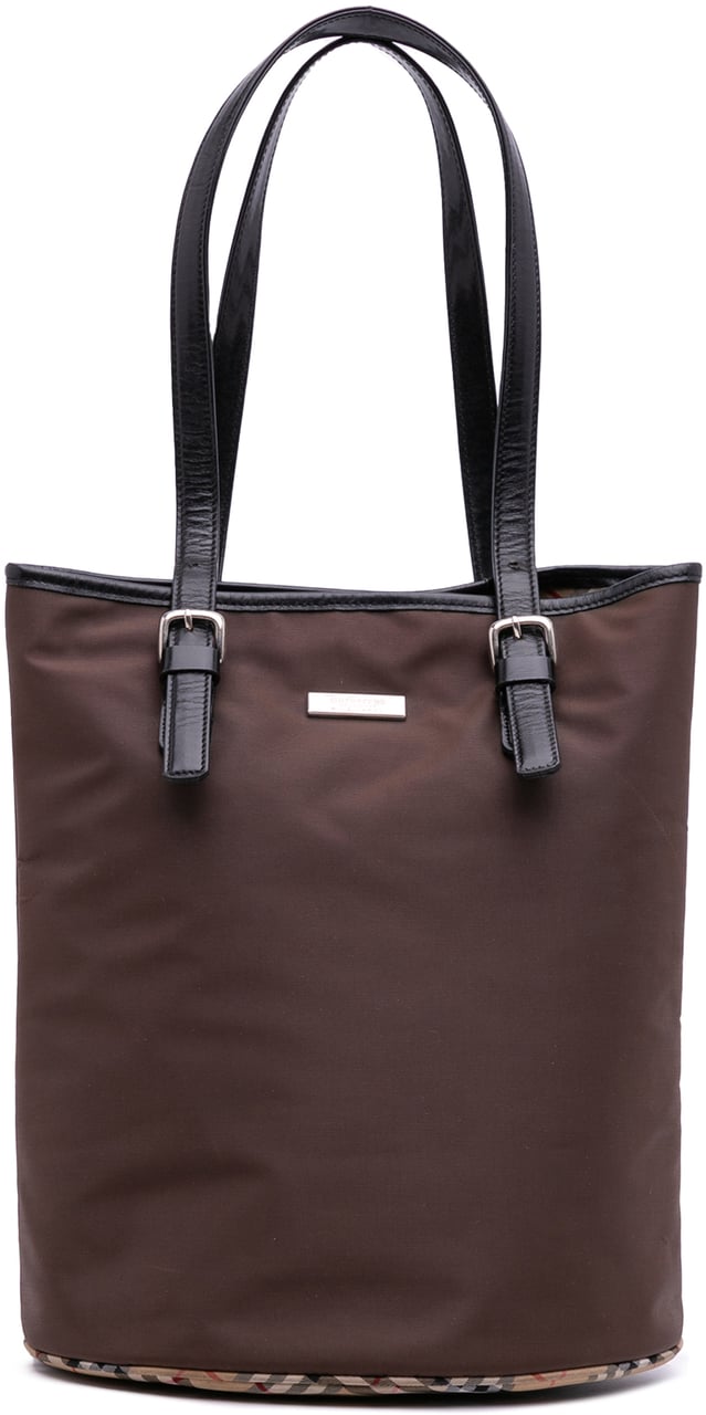 Burberry Nova Check Trimmed Nylon Tote Bruin