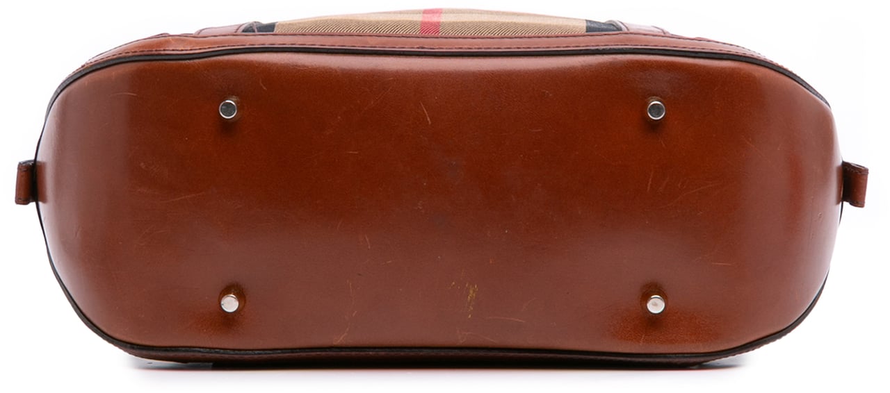 Burberry Small Leather Trimmed House Check Canvas Bridle Orchard Satchel Bruin