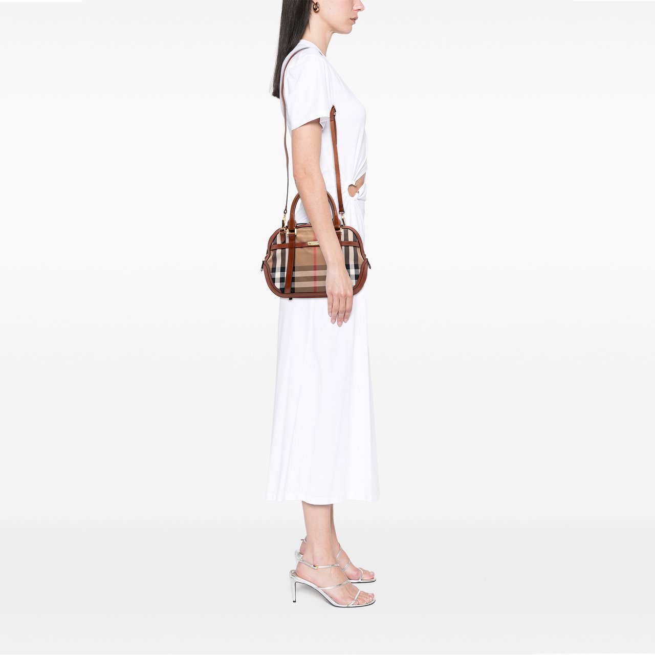 Burberry Small Leather Trimmed House Check Canvas Bridle Orchard Satchel Bruin