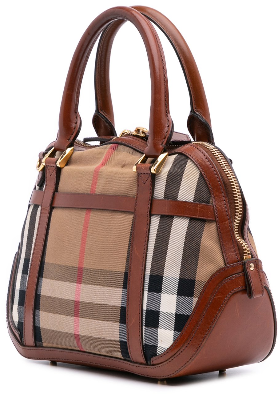 Burberry Small Leather Trimmed House Check Canvas Bridle Orchard Satchel Bruin