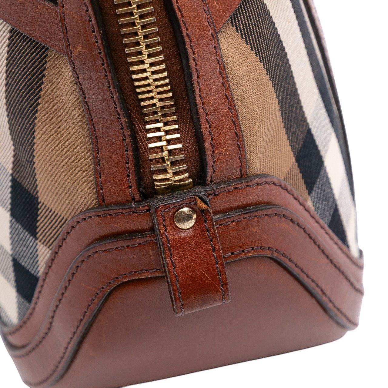 Burberry Small Leather Trimmed House Check Canvas Bridle Orchard Satchel Bruin