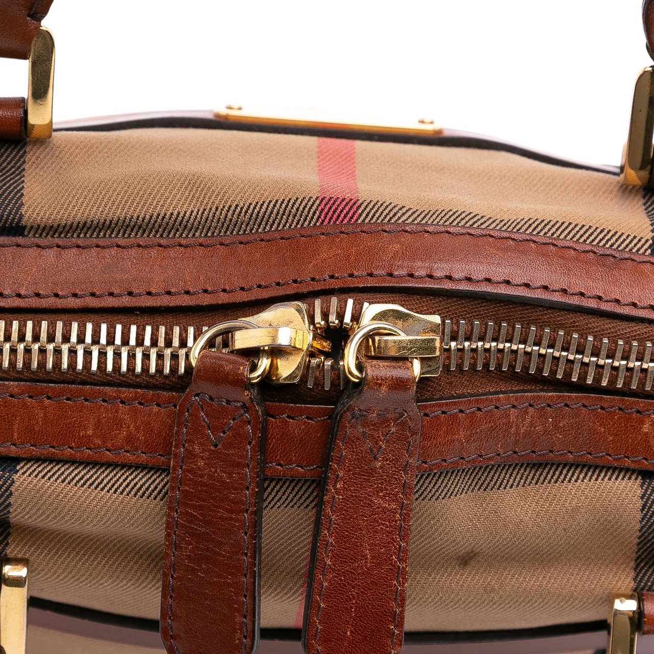 Burberry Small Leather Trimmed House Check Canvas Bridle Orchard Satchel Bruin