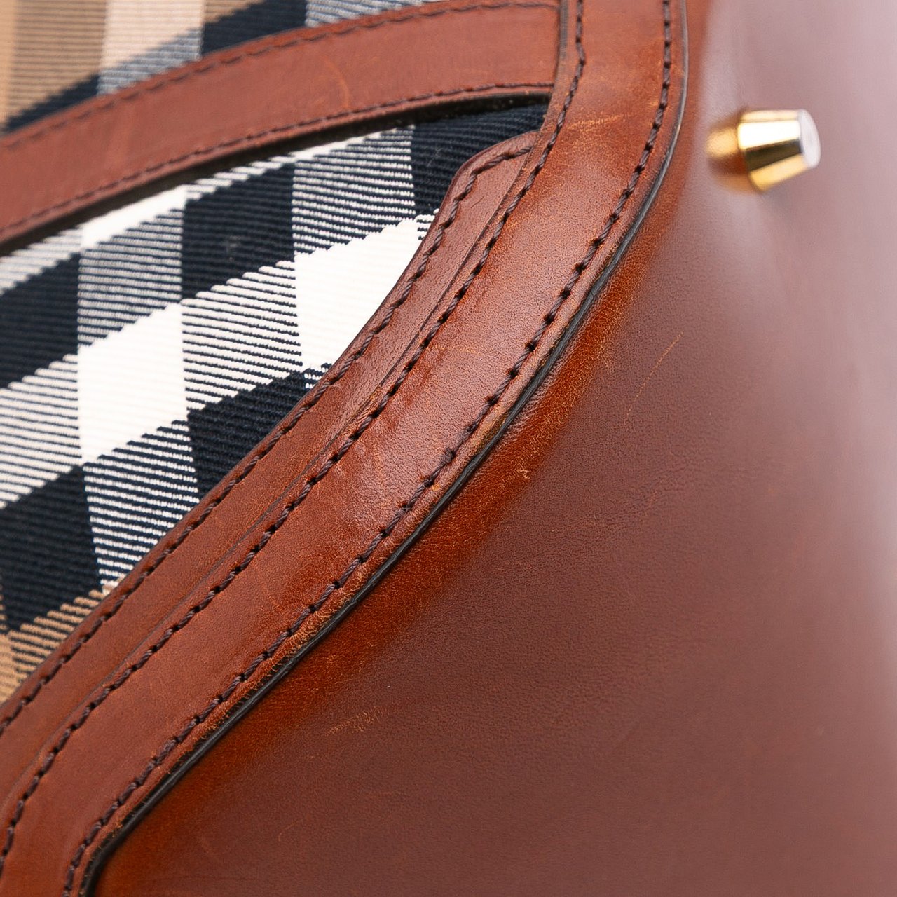 Burberry Small Leather Trimmed House Check Canvas Bridle Orchard Satchel Bruin