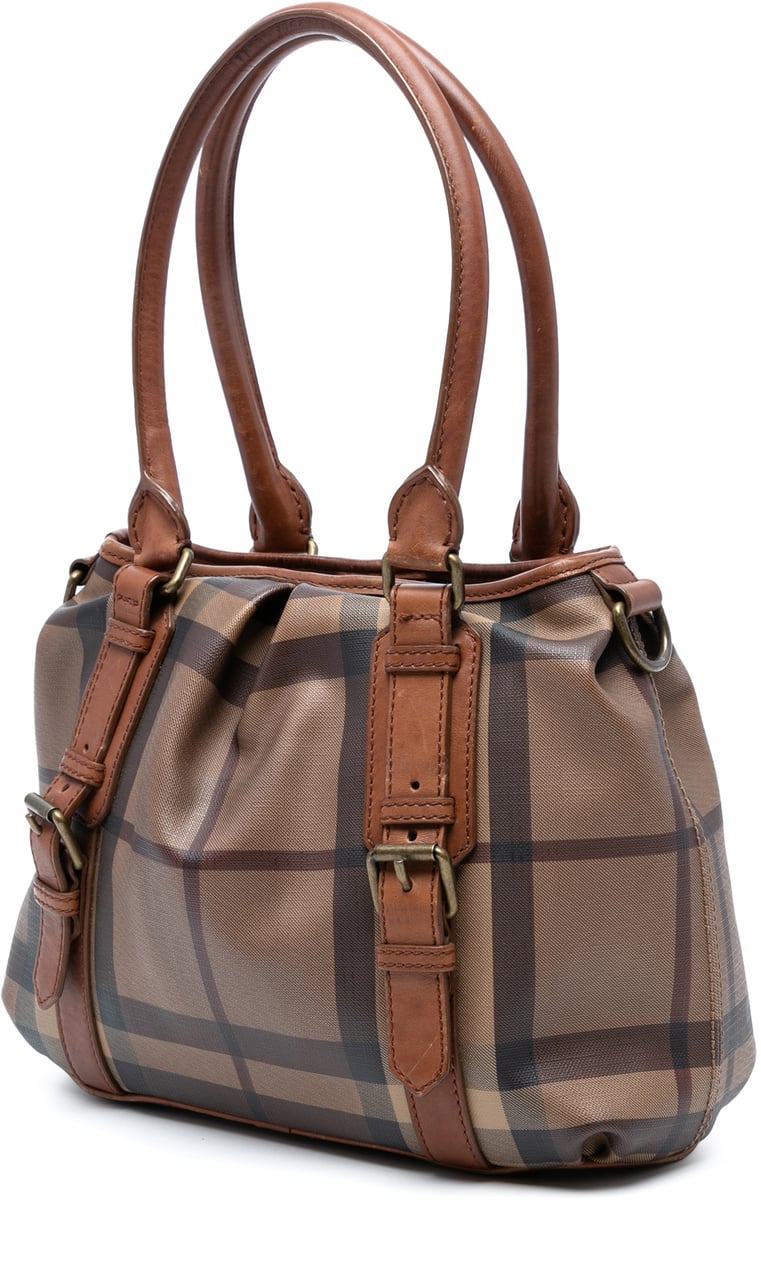 Burberry Smoke Check Coated Canvas Northfield Satchel Bruin