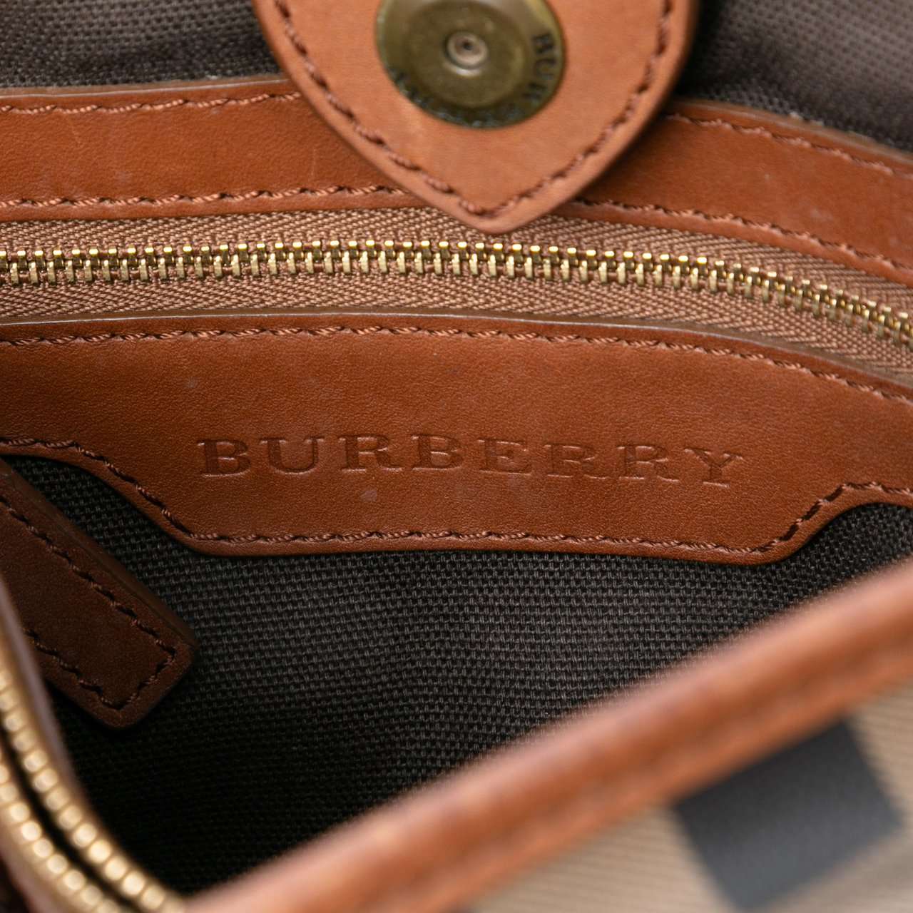 Burberry Smoke Check Coated Canvas Northfield Satchel Bruin