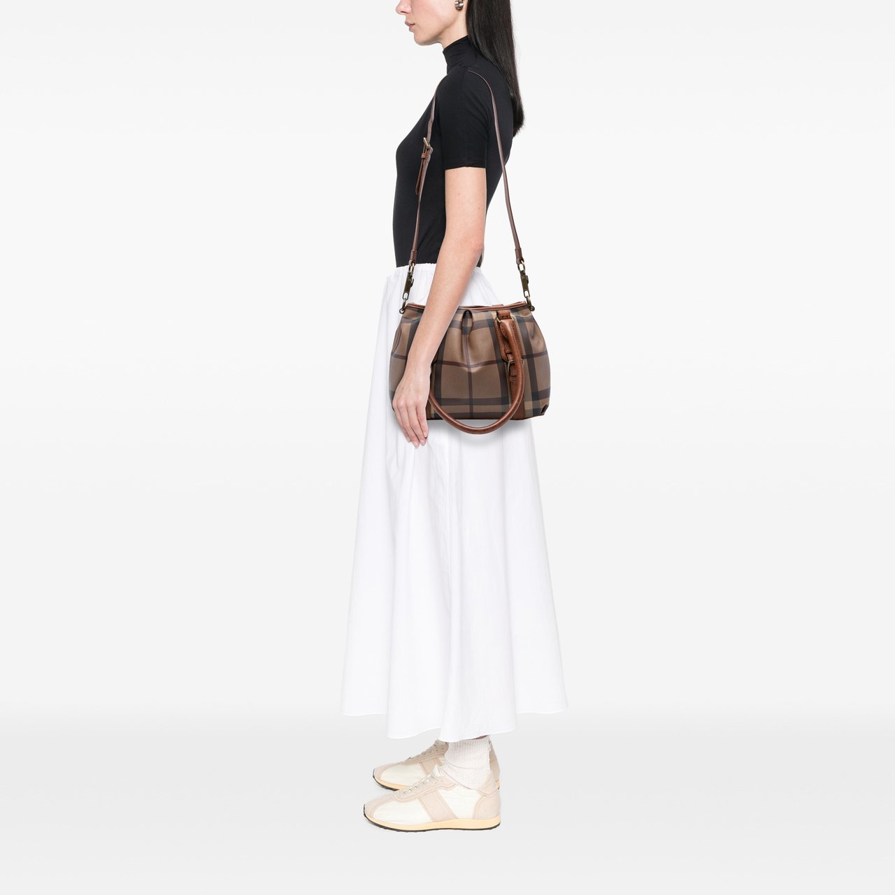 Burberry Smoke Check Coated Canvas Northfield Satchel Bruin