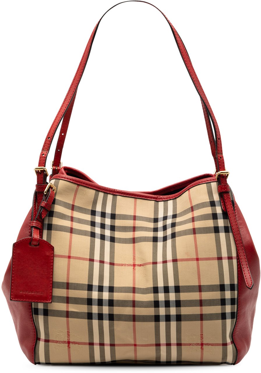 Burberry Small Haymarket Check Canvas and Leather Canterbury Tote Bruin