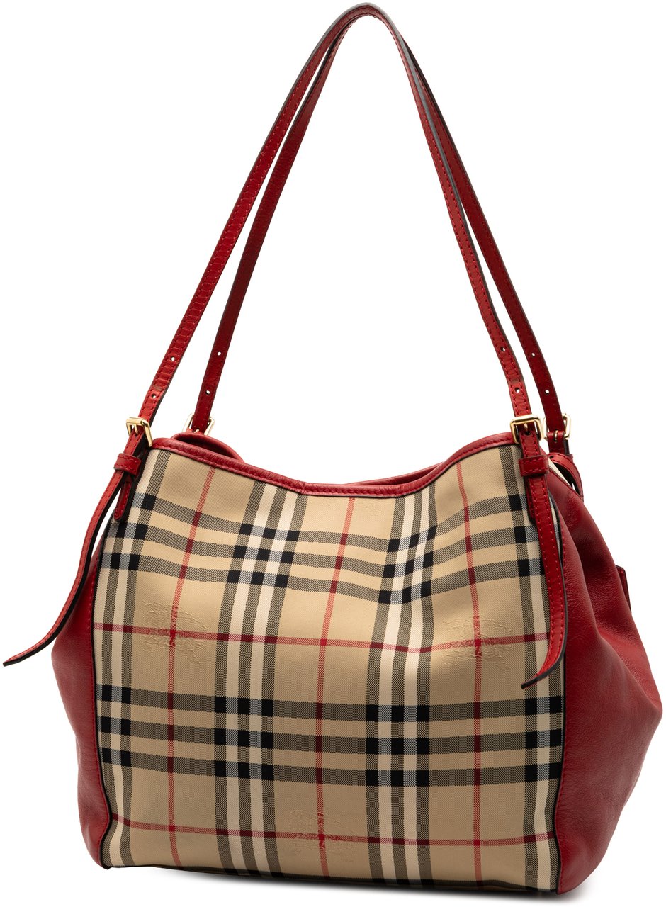 Burberry Small Haymarket Check Canvas and Leather Canterbury Tote Bruin