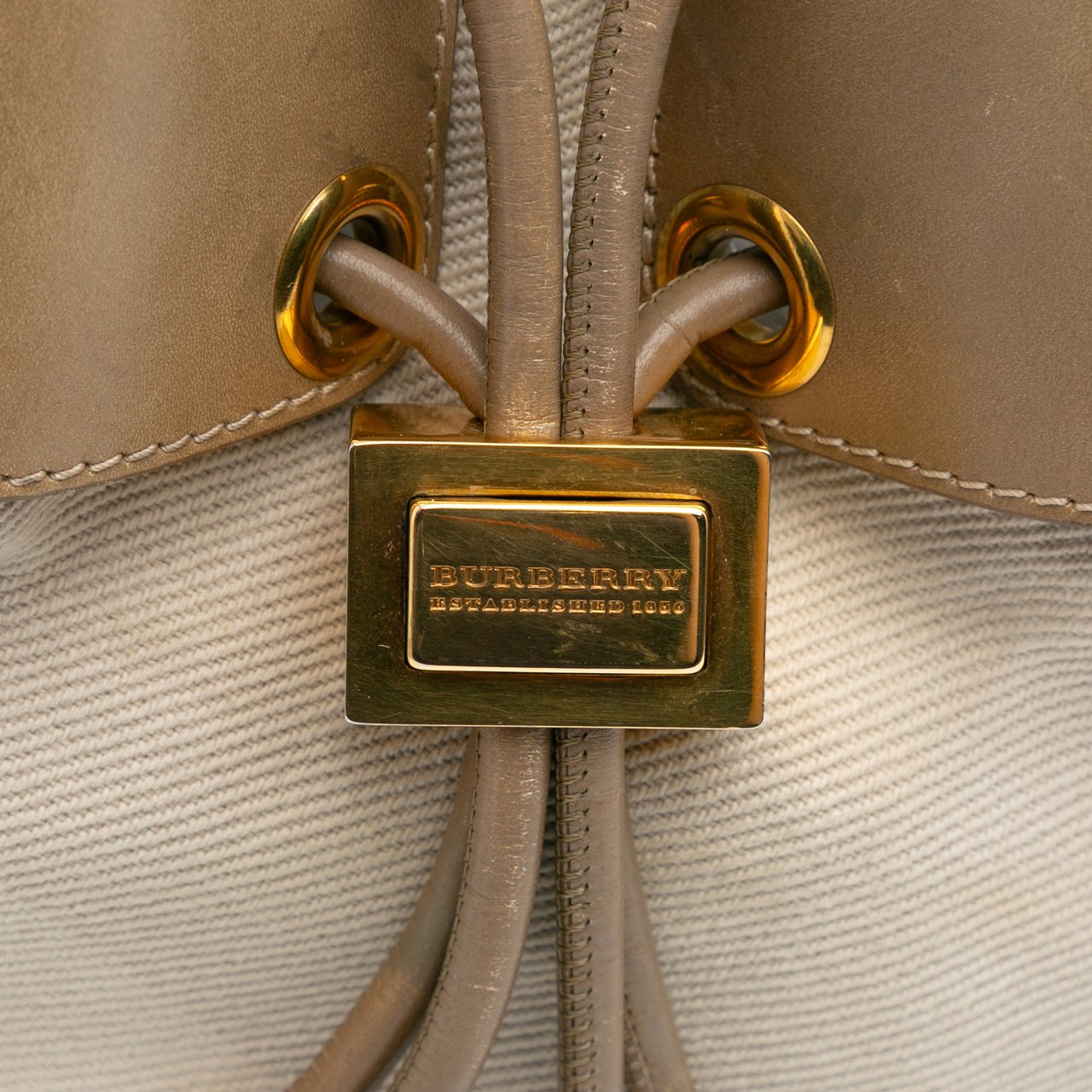 Burberry Small Leather and Mega Nova Check Canvas Warrior Hobo Bruin