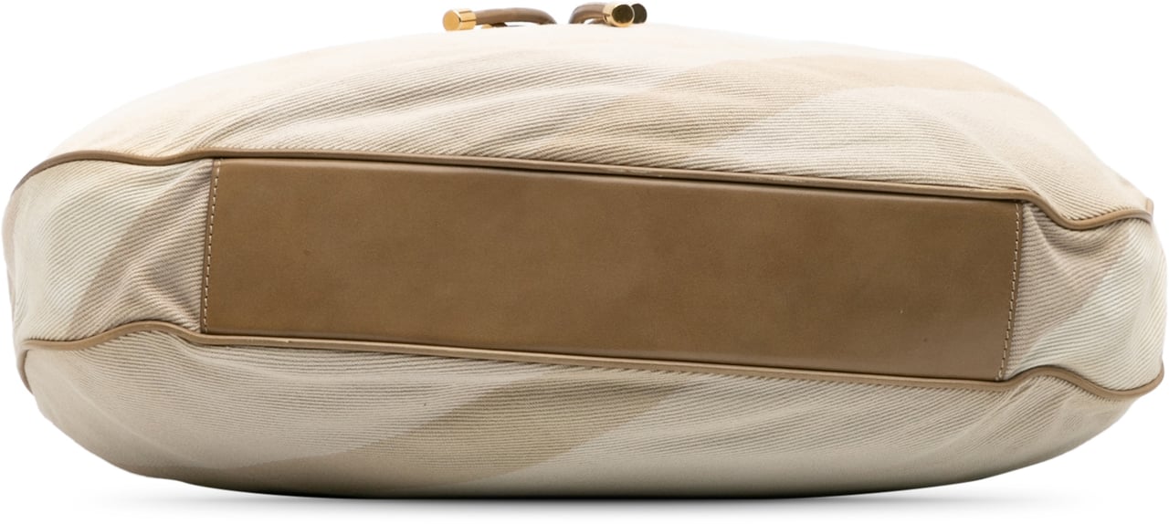 Burberry Small Leather and Mega Nova Check Canvas Warrior Hobo Bruin