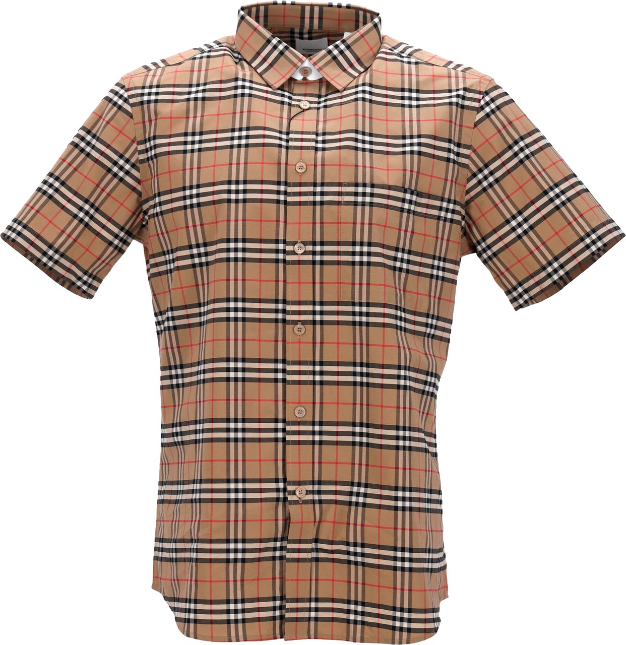 Burberry Short-Sleeved Checked Shirt With Classic Collar And Curved Hem Neutraal