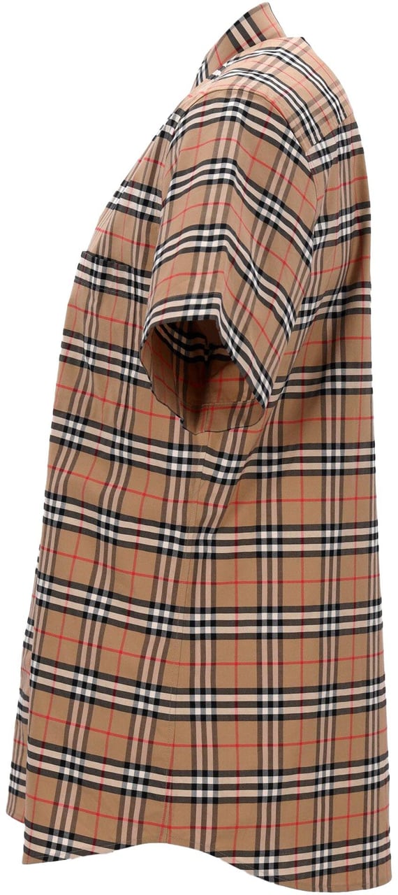Burberry Short-Sleeved Checked Shirt With Classic Collar And Curved Hem Neutraal