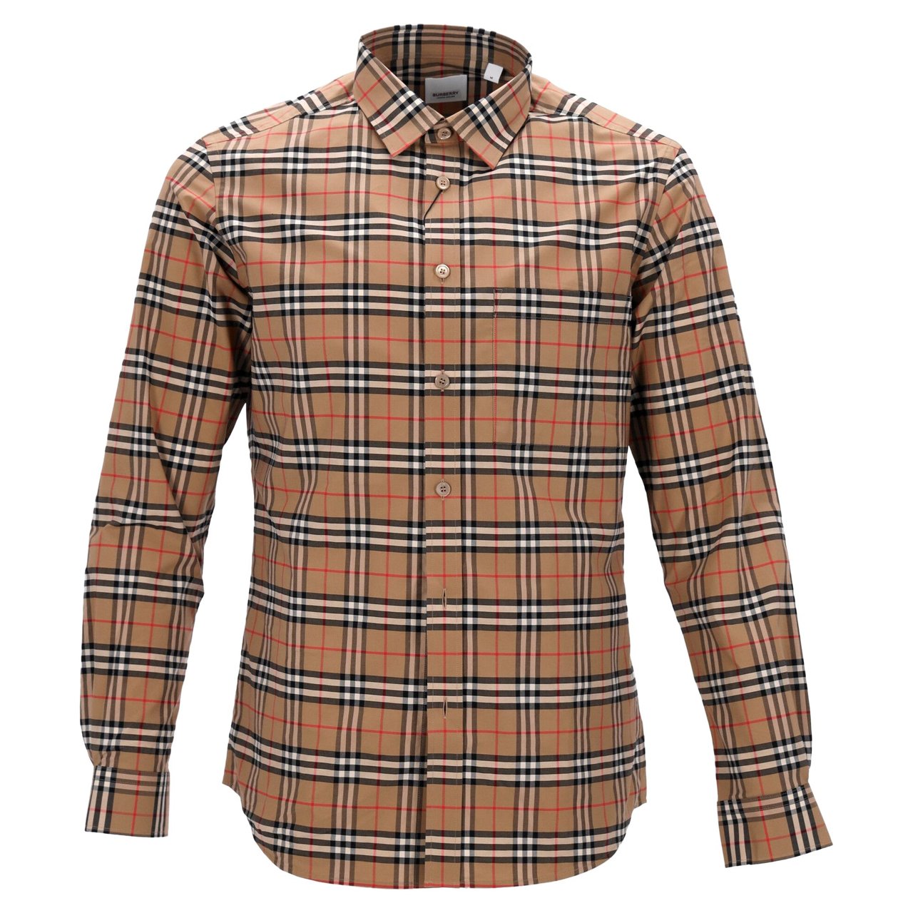 Burberry Long-Sleeved Checked Shirt With Classic Collar And Curved Hem Bruin
