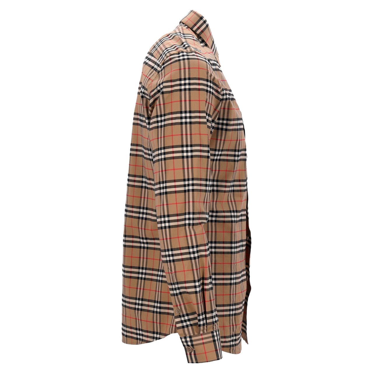 Burberry Long-Sleeved Checked Shirt With Classic Collar And Curved Hem Bruin