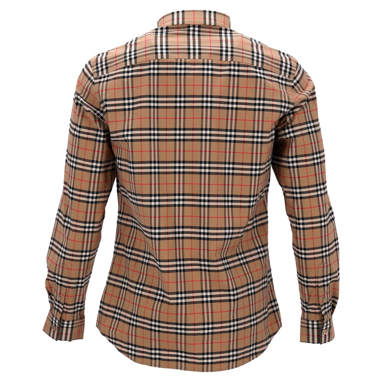 Burberry Long-Sleeved Checked Shirt With Classic Collar And Curved Hem Bruin