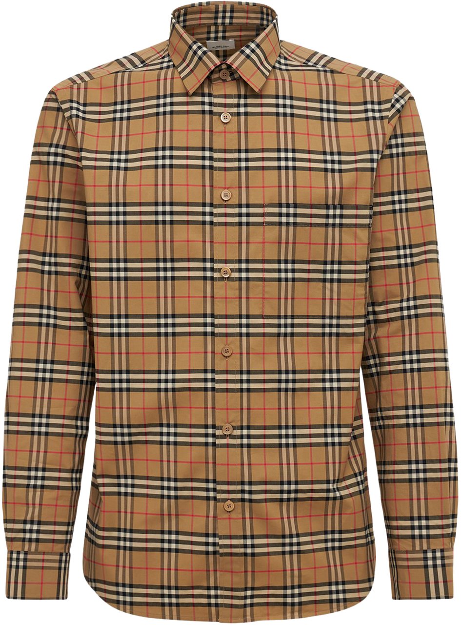Burberry Long Sleeve Shirt Checkered Pattern Beige