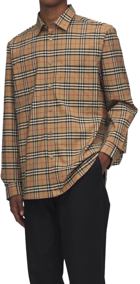 Burberry Long Sleeve Shirt Checkered Pattern Beige