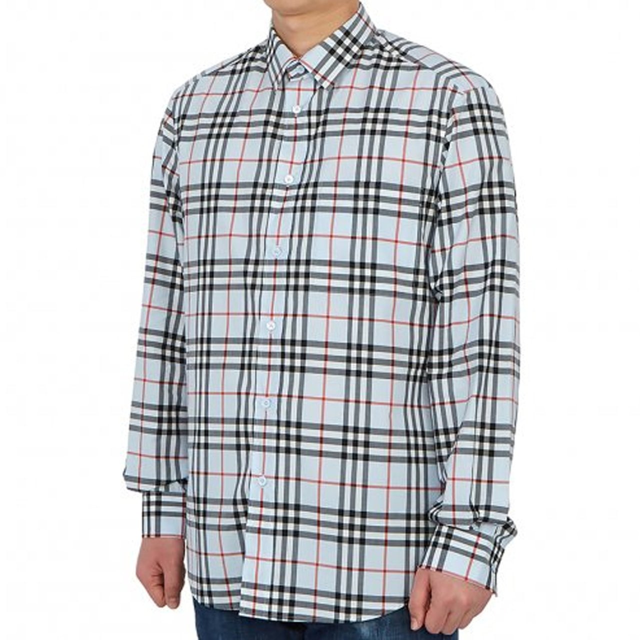 Burberry Checked Cotton Shirt Blauw