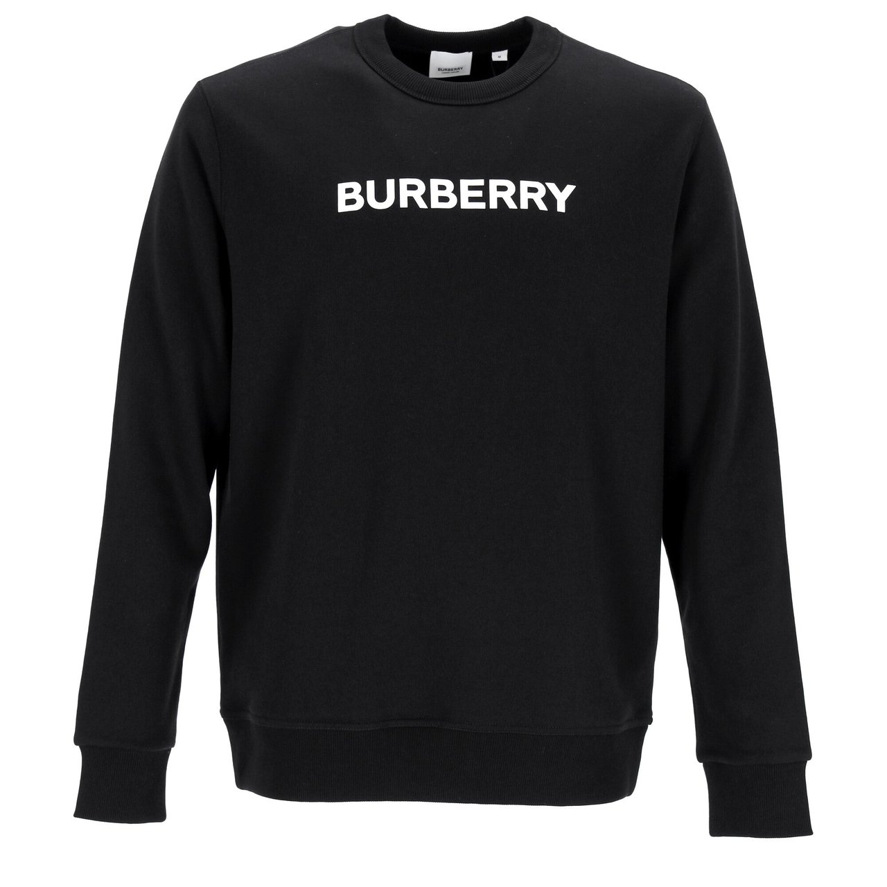 Burberry Black Sweatshirt With Bold Logo Print And Ribbed Detailing Zwart