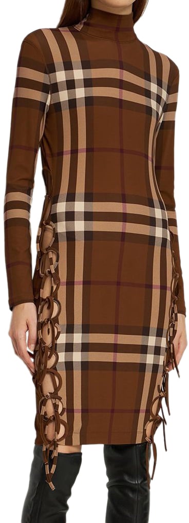 Burberry Elegant checkered dress in brown and beige Bruin