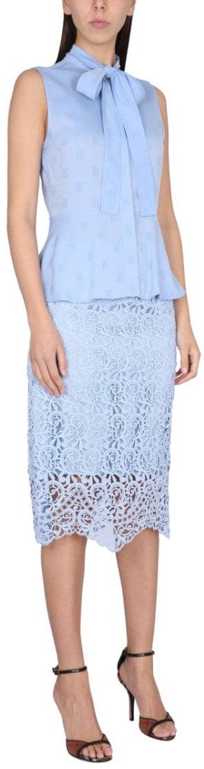 Burberry Elegant Lace Midi Skirt Blauw